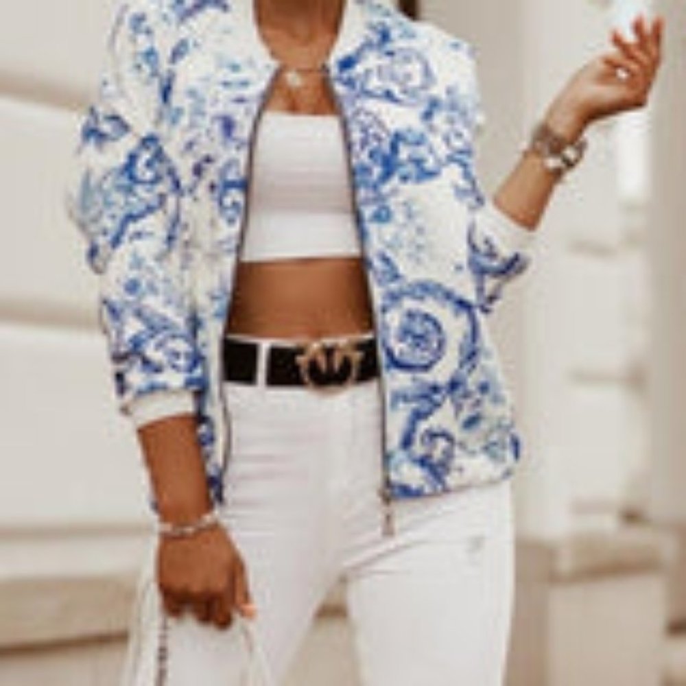 Blue and White Printed Jacket